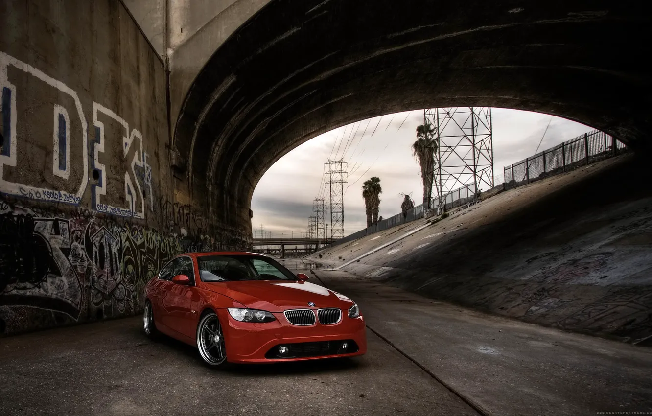 Photo wallpaper red, bridge, BMW, BMW, channel