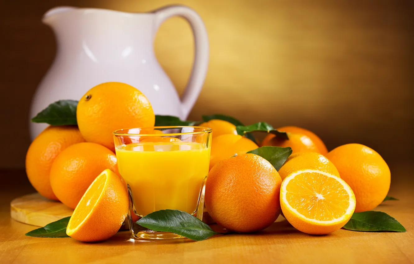 Photo wallpaper oranges, citrus, orange juice, decanter