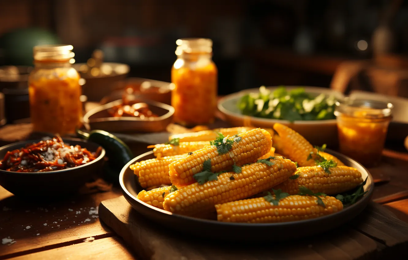 Photo wallpaper corn, the cob, AI art, neural network