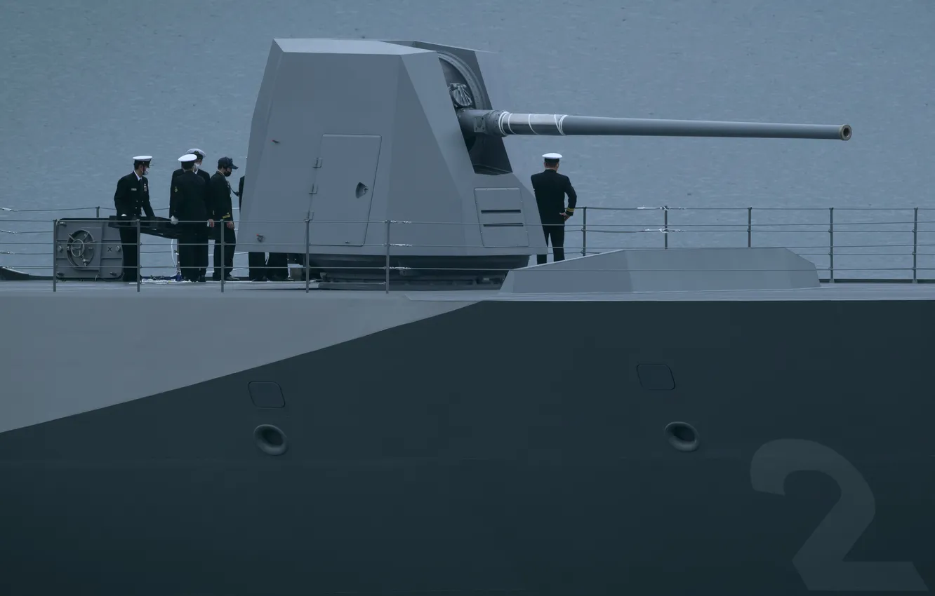 Photo wallpaper frigate destroyer, mounting plate 127 mm, JS Kumano, Japan, FFM-2