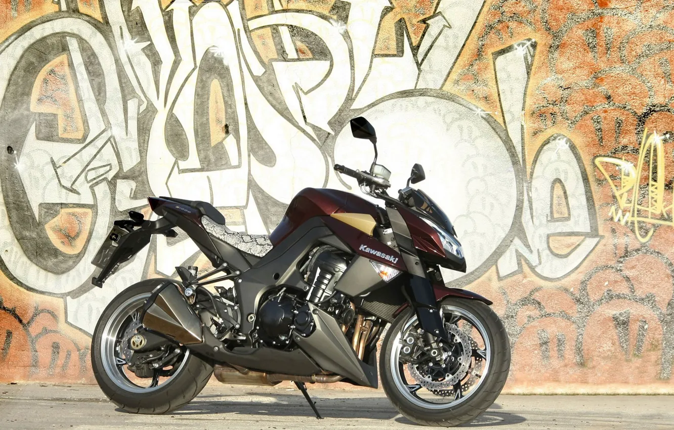 Photo wallpaper motorcycle, grafiti, kawasaki