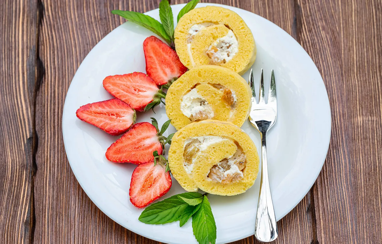 Photo wallpaper berries, strawberry, cakes, roll