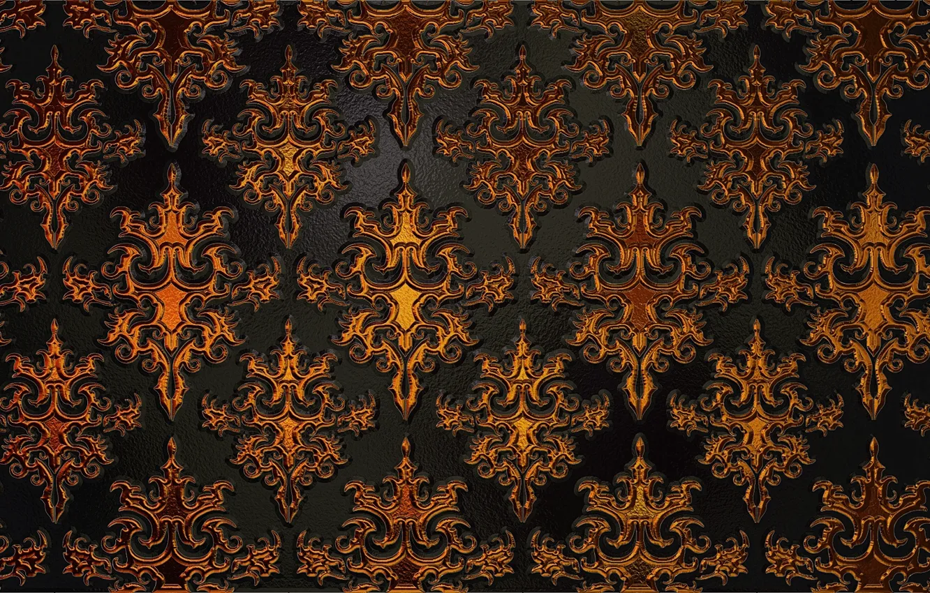 Photo wallpaper metal, gold, pattern, Shine, texture, black background, gold plated, ornament