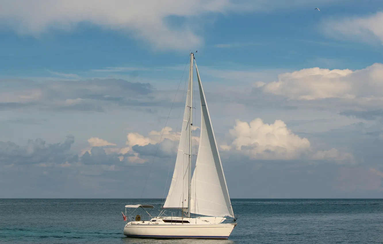 Photo wallpaper sea, clouds, yacht, sail
