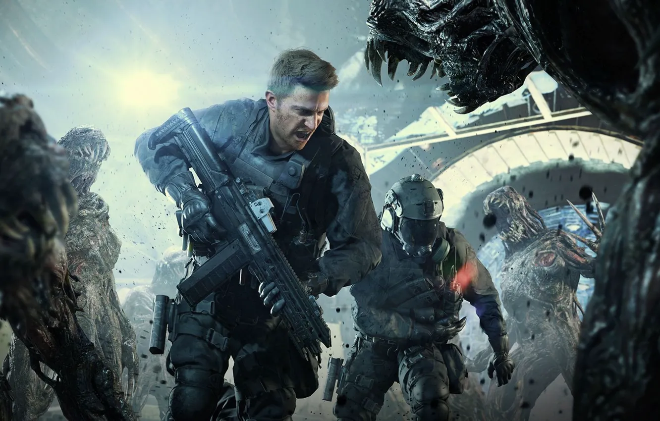 Photo wallpaper zombie, gun, game, monster, weapon, umbrella, Resident Evil, key