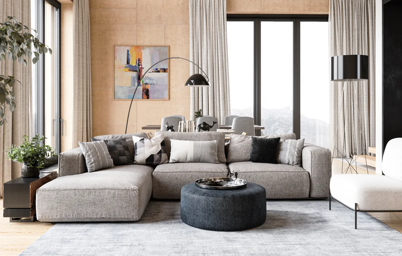 Photo wallpaper design, style, interior, living room, dining room, upholstered furniture