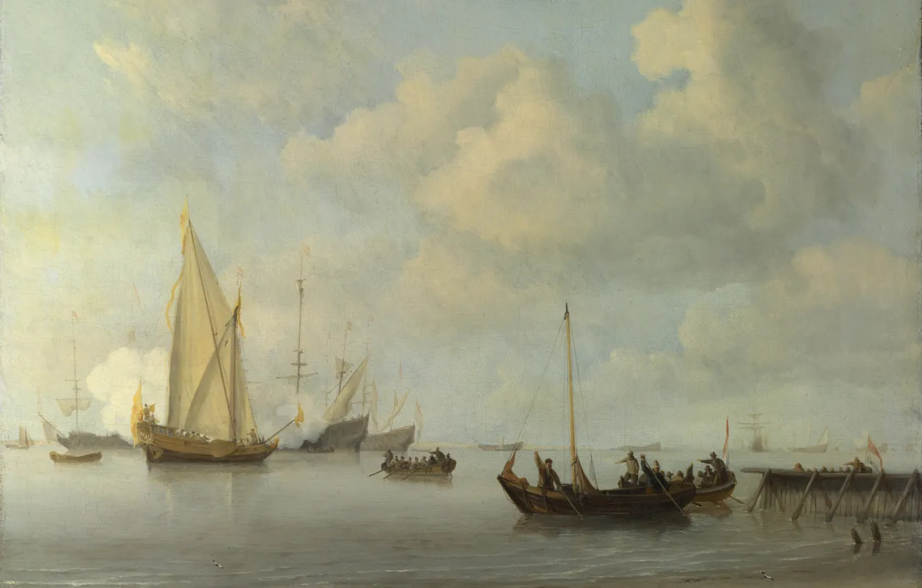 Photo wallpaper picture, ship, Willem van de Velde the Younger, Willem van de Velde II, Boats pulling …