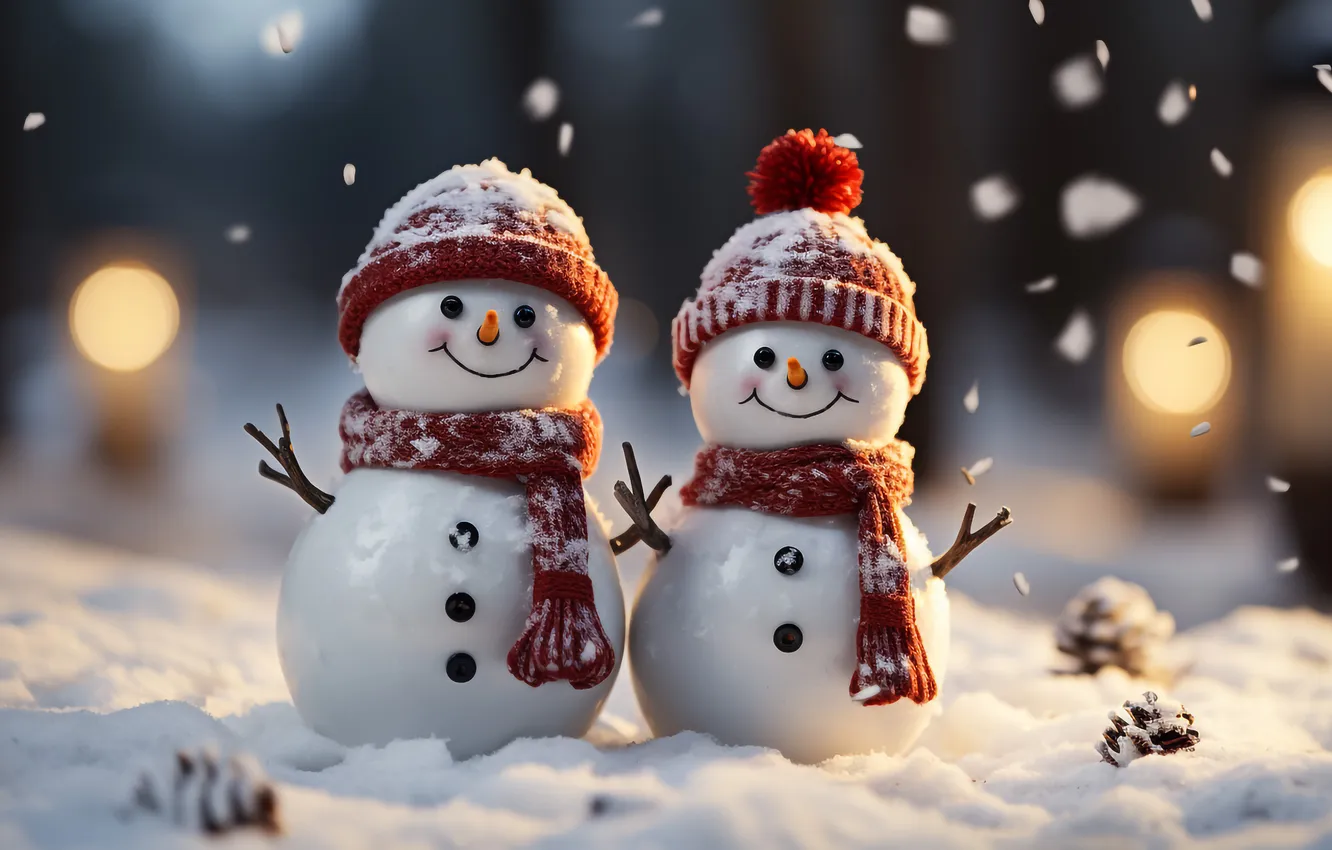 Photo wallpaper winter, snow, new year, Christmas, snowman, Christmas, winter, snow