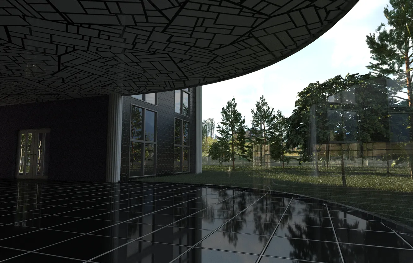 Photo wallpaper trees, nature, building, beautiful, render