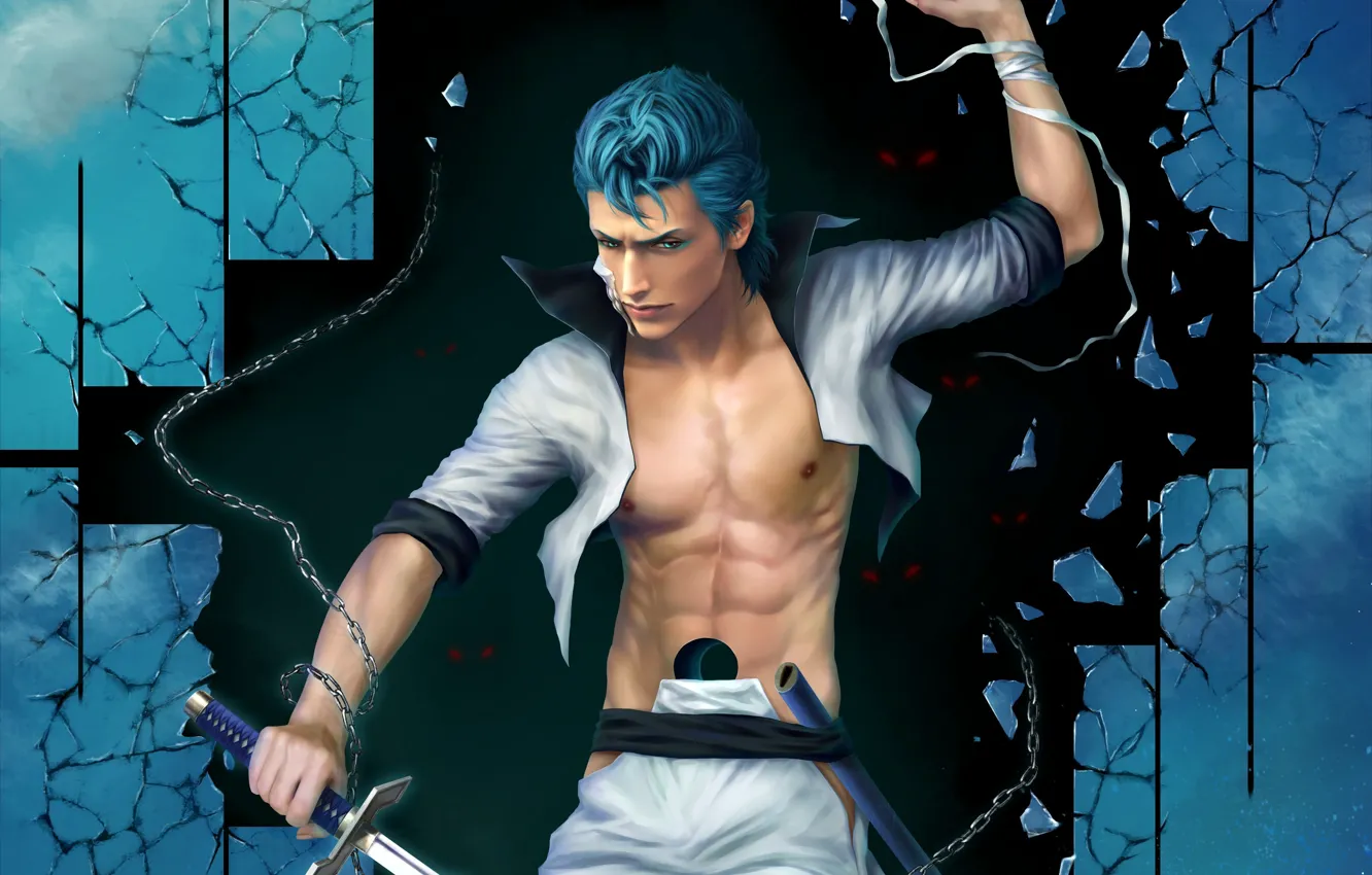 Photo wallpaper the wreckage, sword, art, guy, chain, Zetsuai89, bandage, grimmjow jeagerjaques