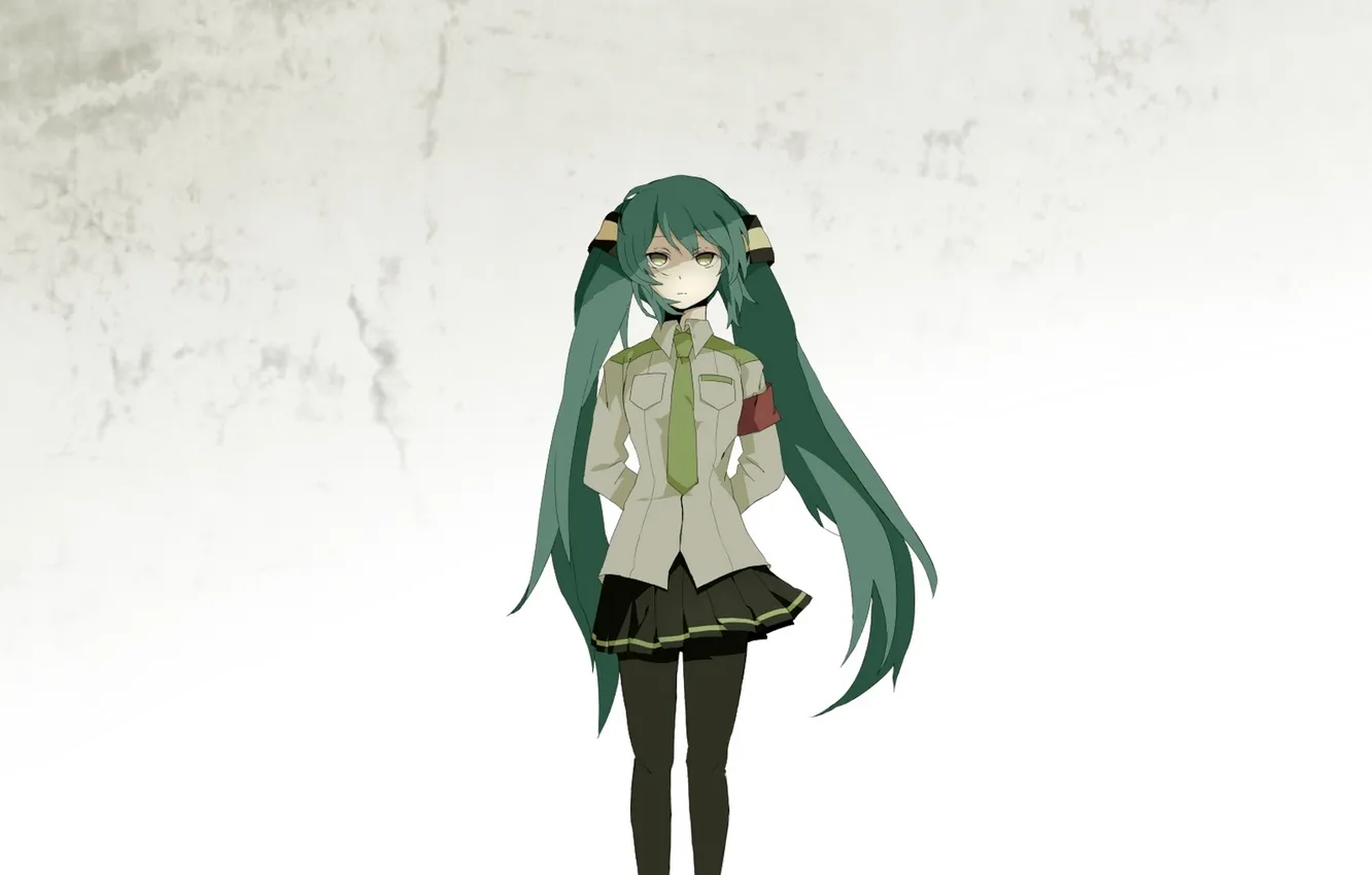 Photo wallpaper girl, wall, art, tie, form, vocaloid, hatsune miku, Vocaloid