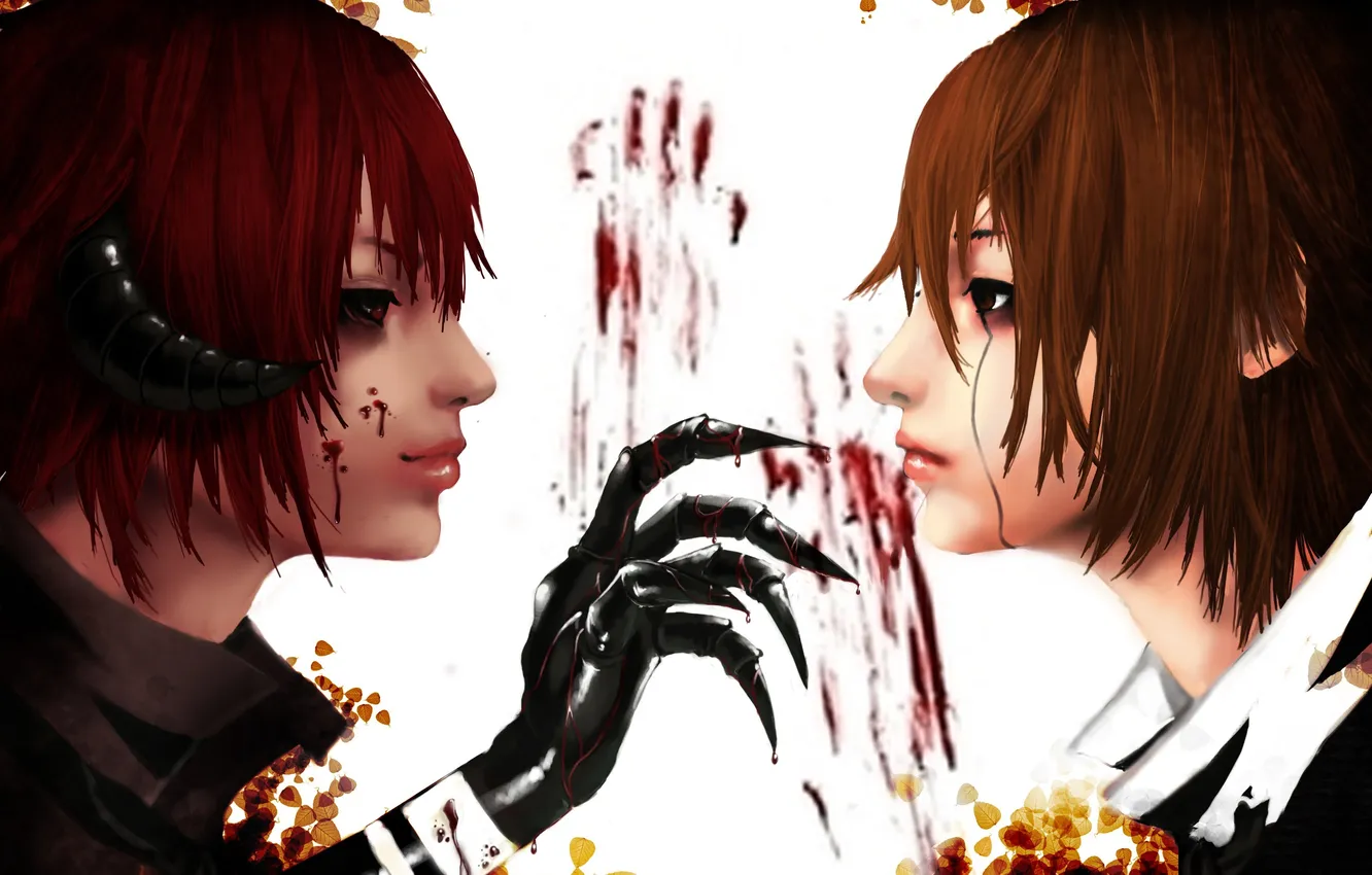 Photo wallpaper blood, hands, the demon, art, horns, guy