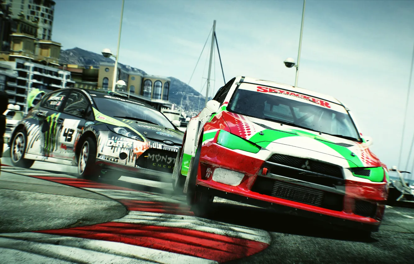Photo wallpaper track, turn, game, ford, mitsubishi, rally, dirt 3, Monte Carlo