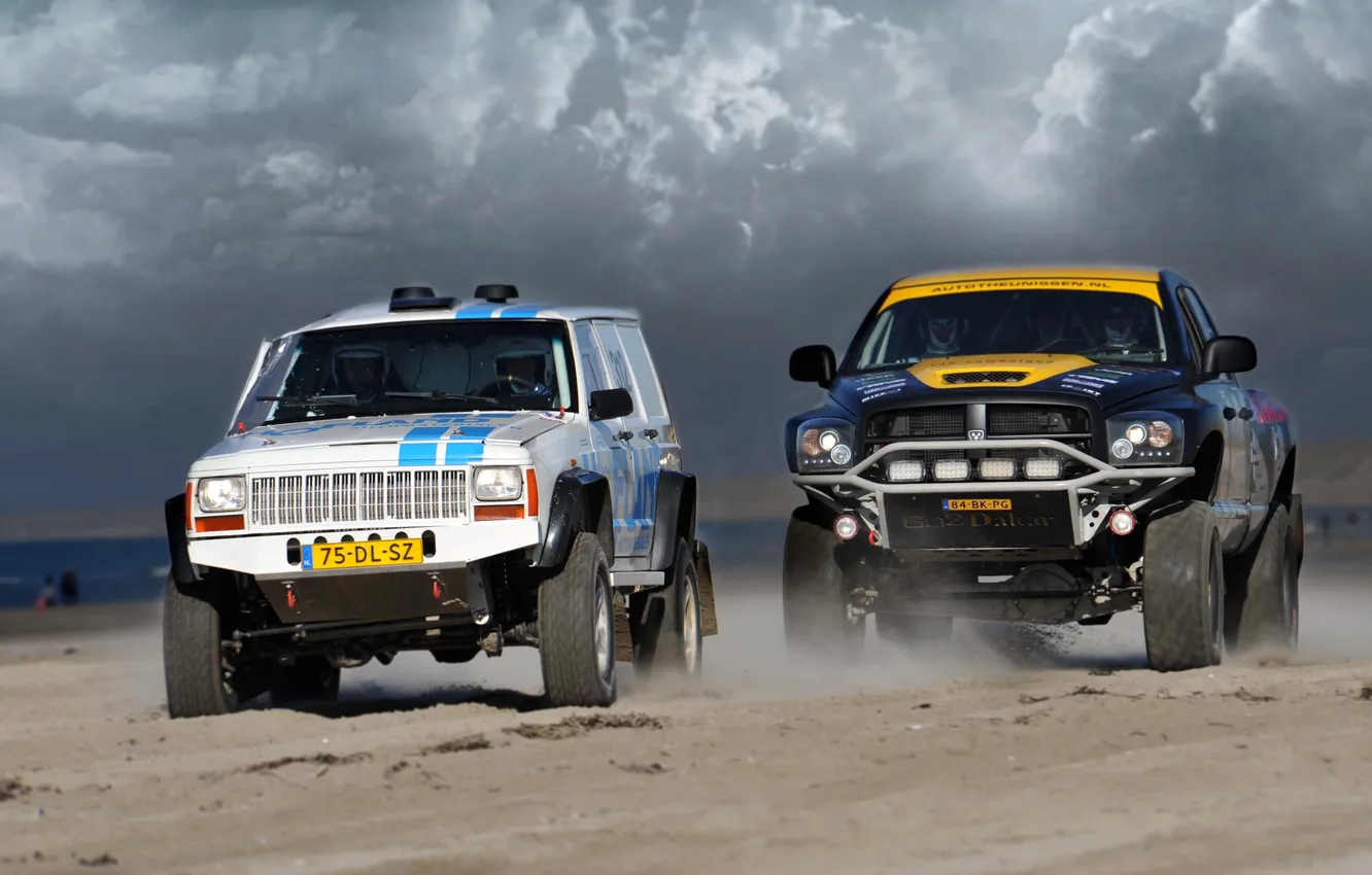 Photo wallpaper sand, machine, auto, white, race, black, sport, two