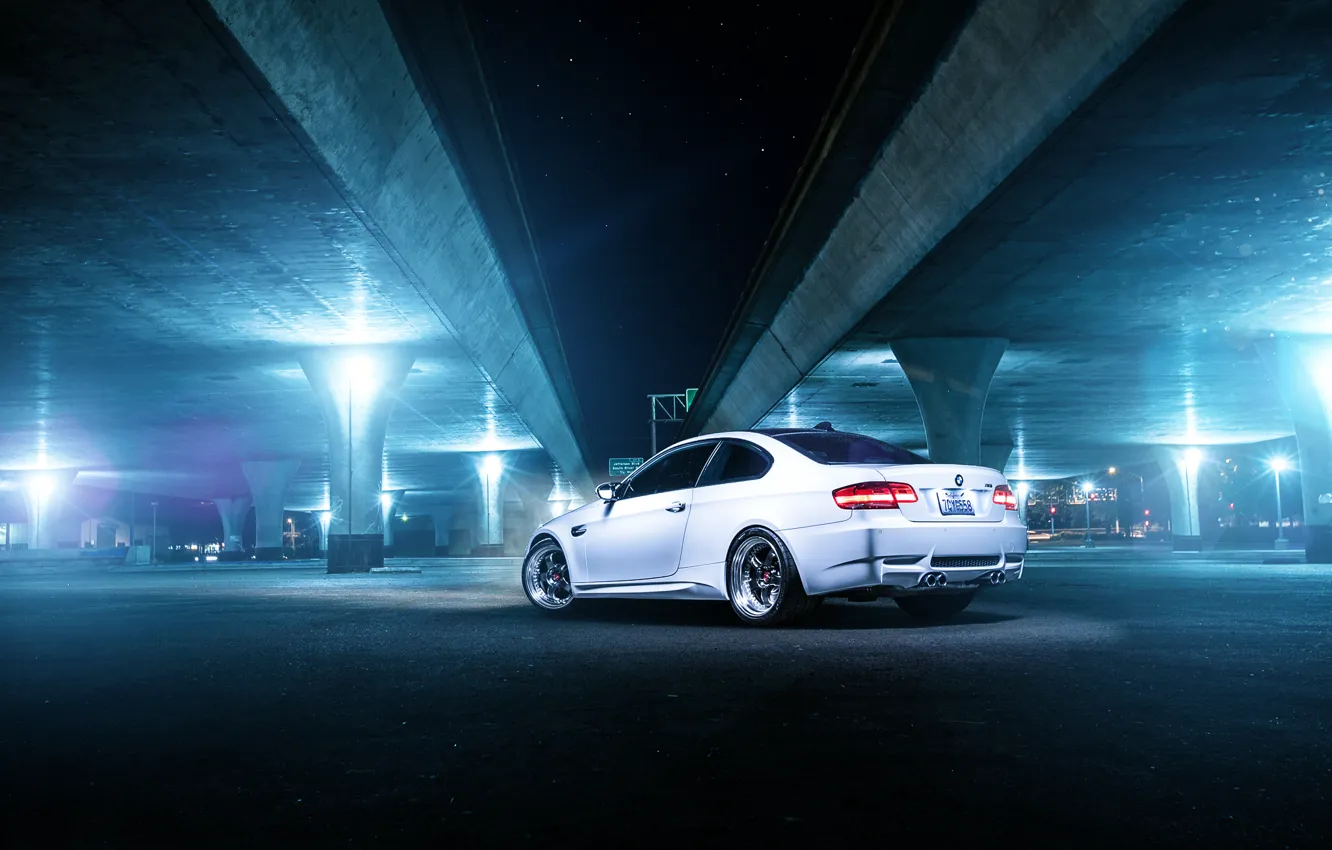 Photo wallpaper white, bridge, BMW, BMW, white, rear, E92