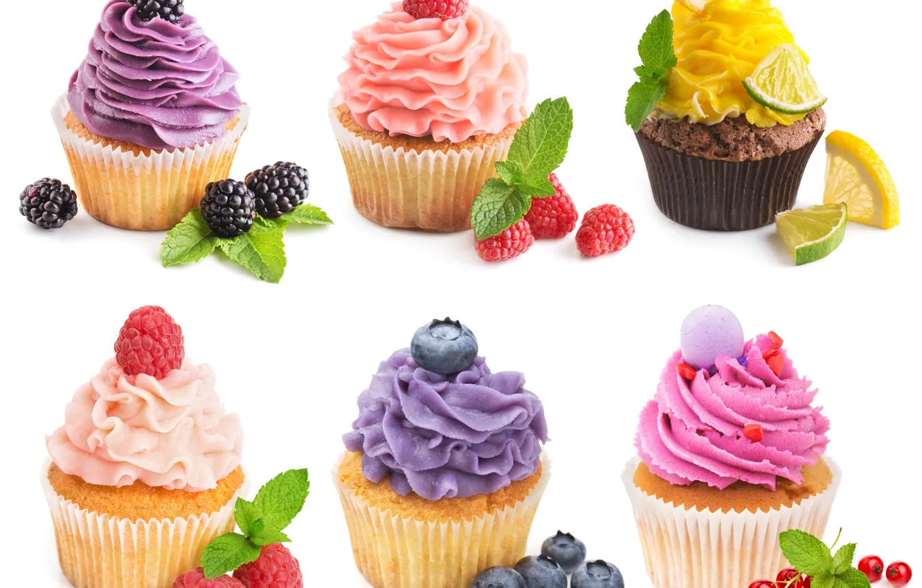 Photo wallpaper berries, raspberry, lemon, food, blueberries, lime, mint, cream