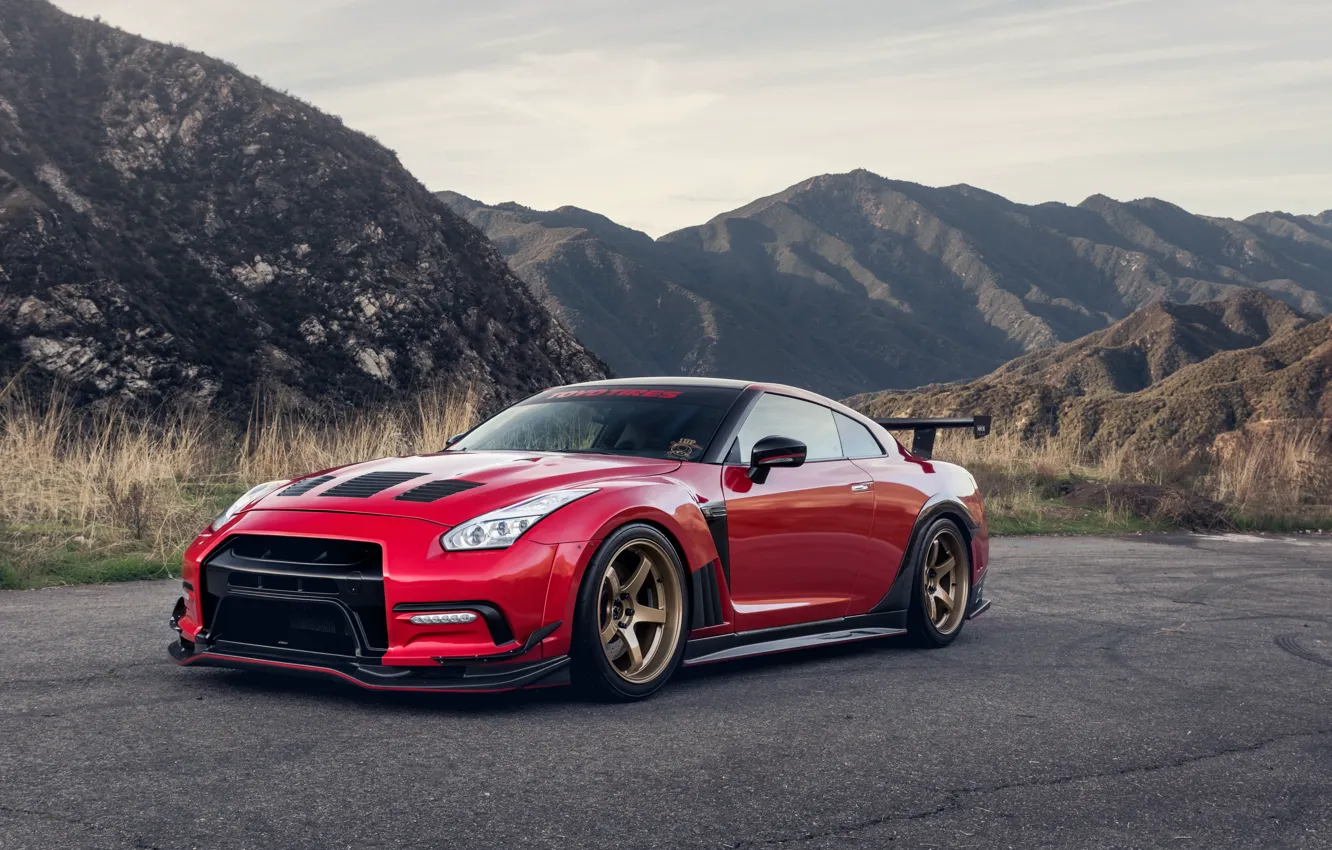 Photo wallpaper Nissan, Red, GT-R, Black, Bronze