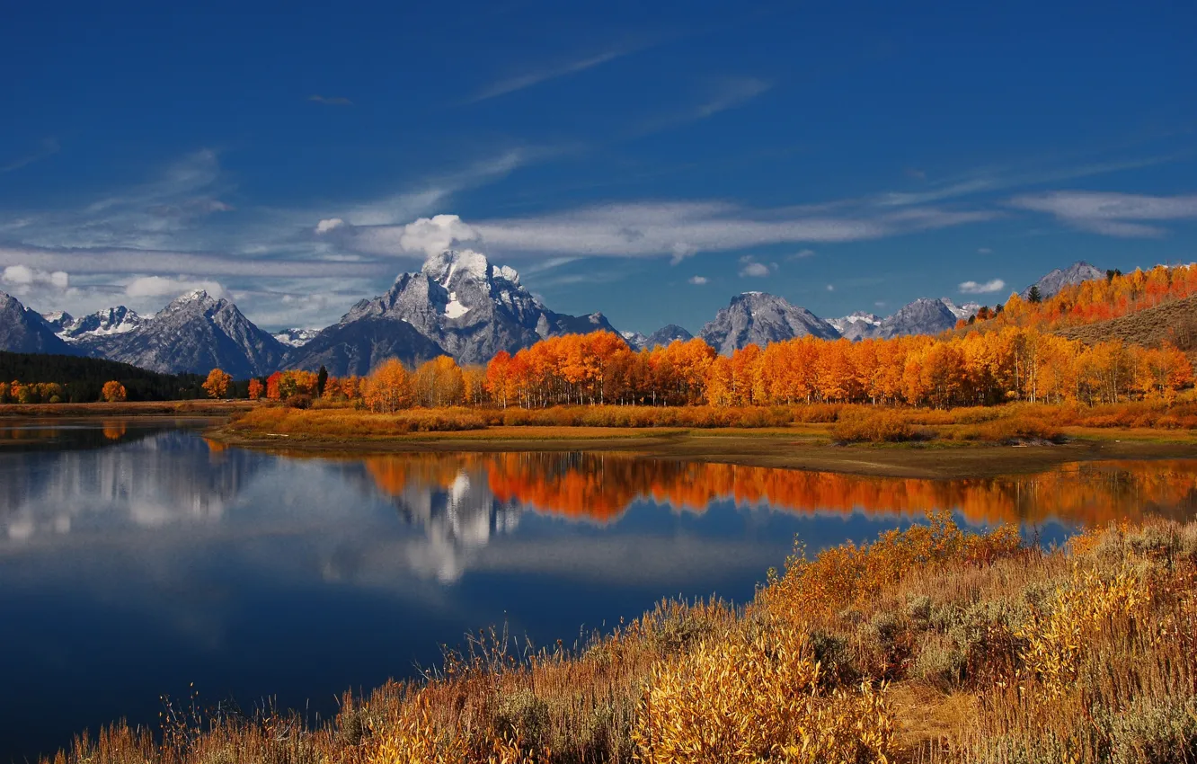 Photo wallpaper autumn, trees, landscape, mountains, nature, lake