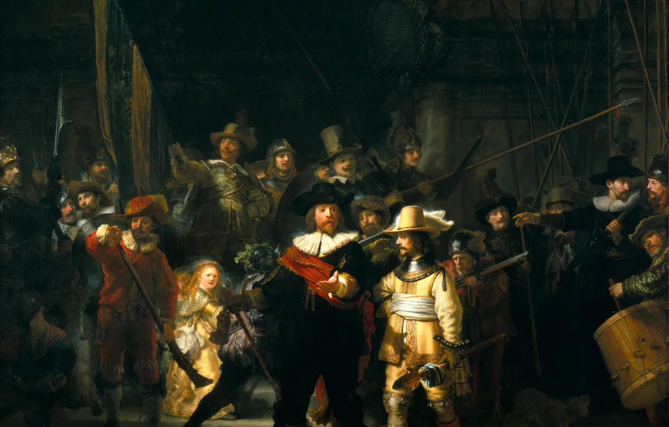 Photo wallpaper weapons, woman, the crowd, people, picture, soldiers, the gun, art