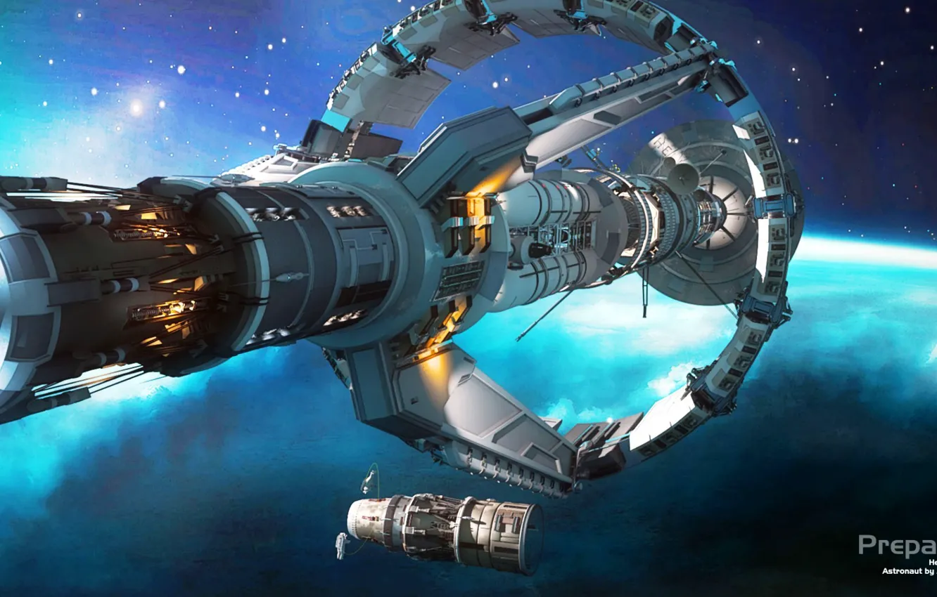 Photo wallpaper planet, spaceships, preparation
