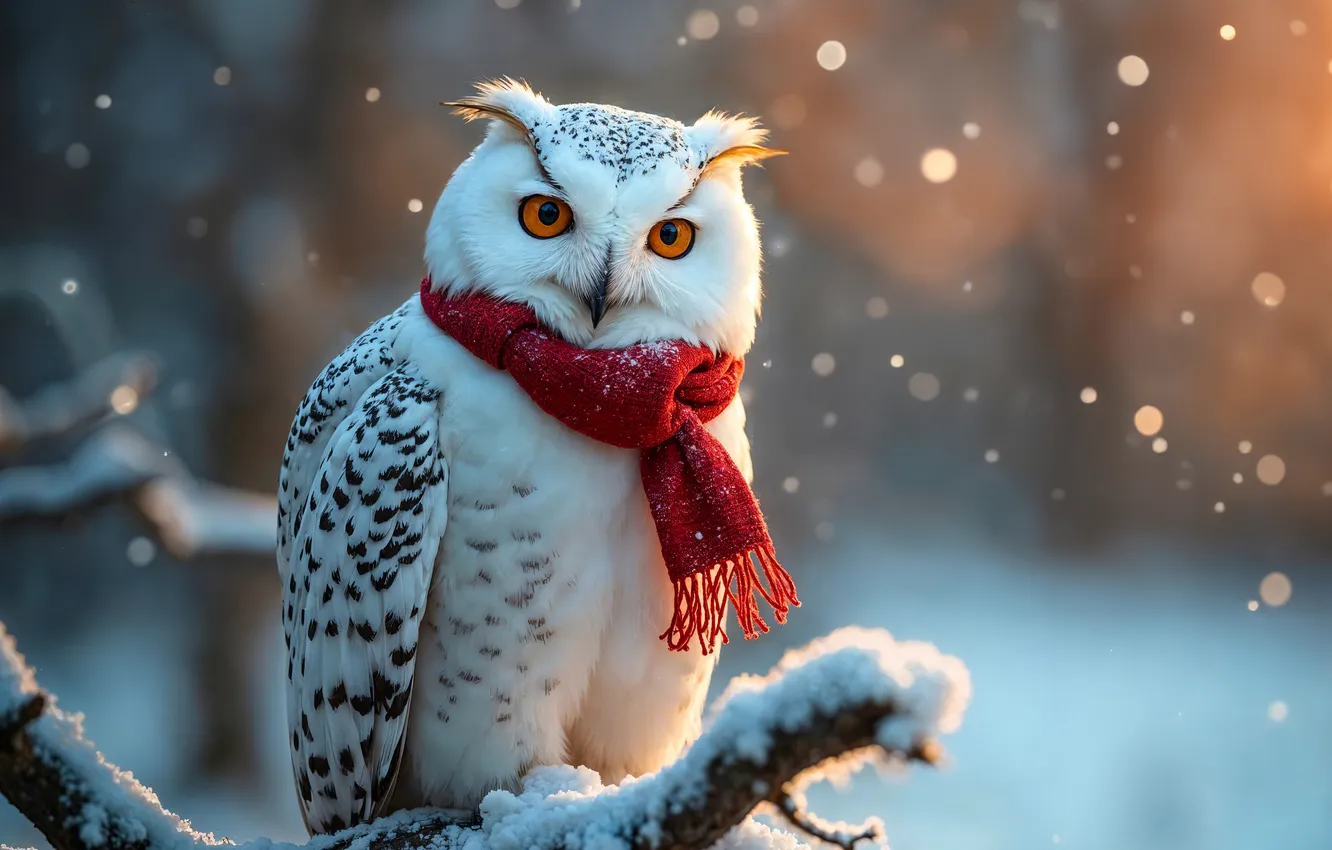 Photo wallpaper snow, night, owl, bird, new year, Christmas, Christmas, night