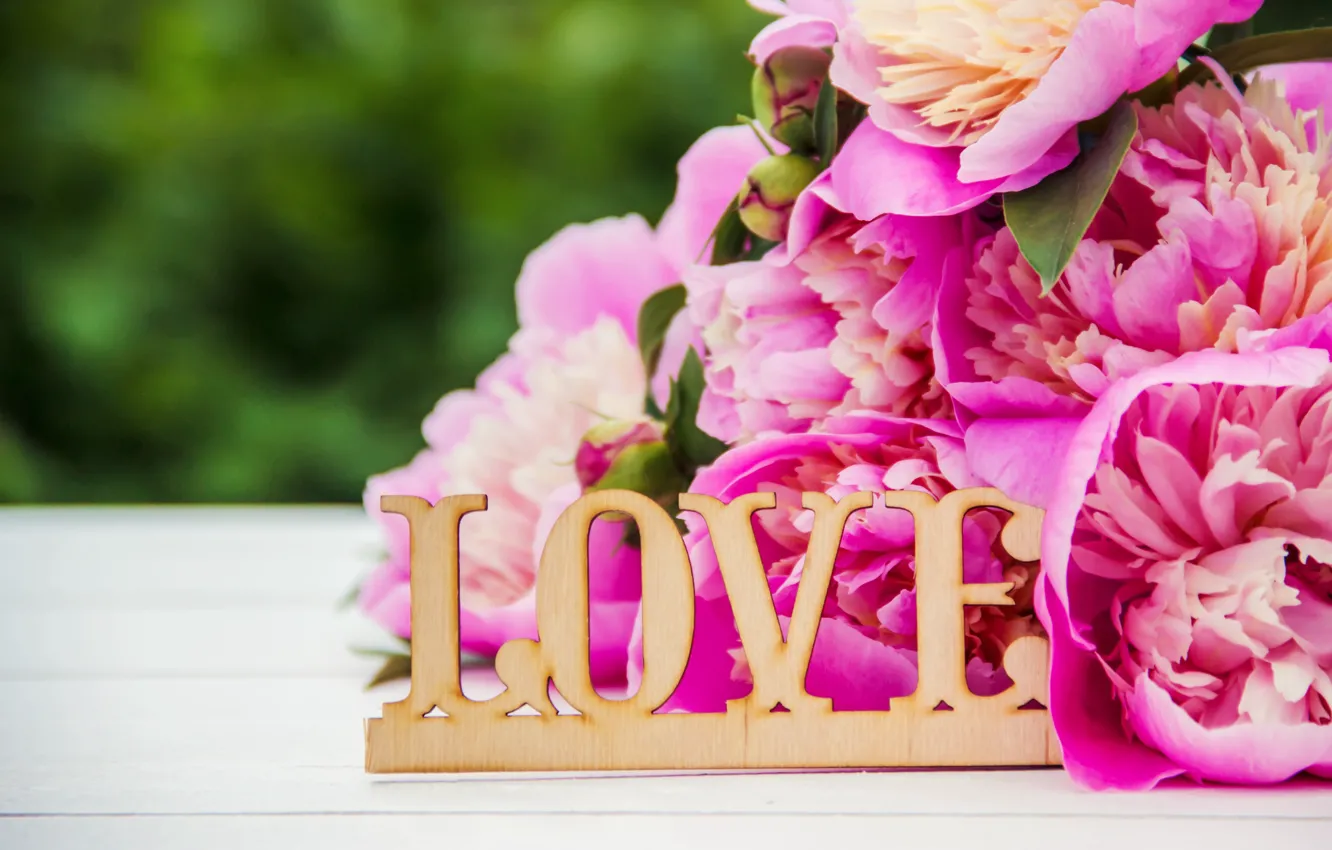 Photo wallpaper flowers, love, pink, wood, pink, flowers, beautiful, romantic