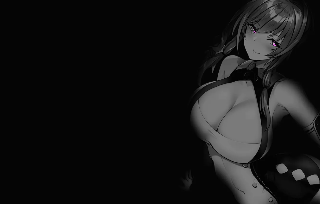 Photo wallpaper girl, smile, anime, black background, big Breasts, sexy babe