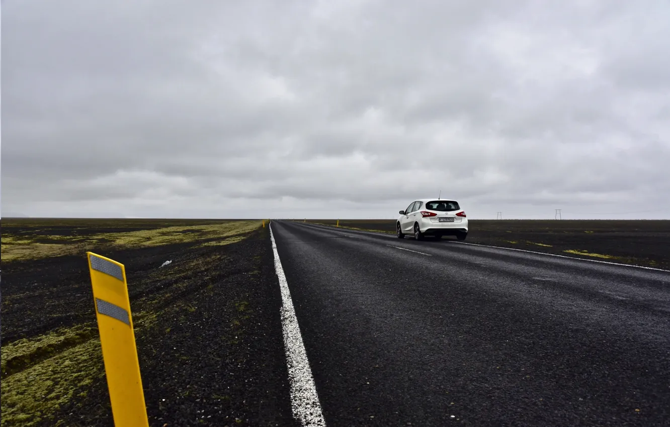 Photo wallpaper road, clouds, car, Iceland