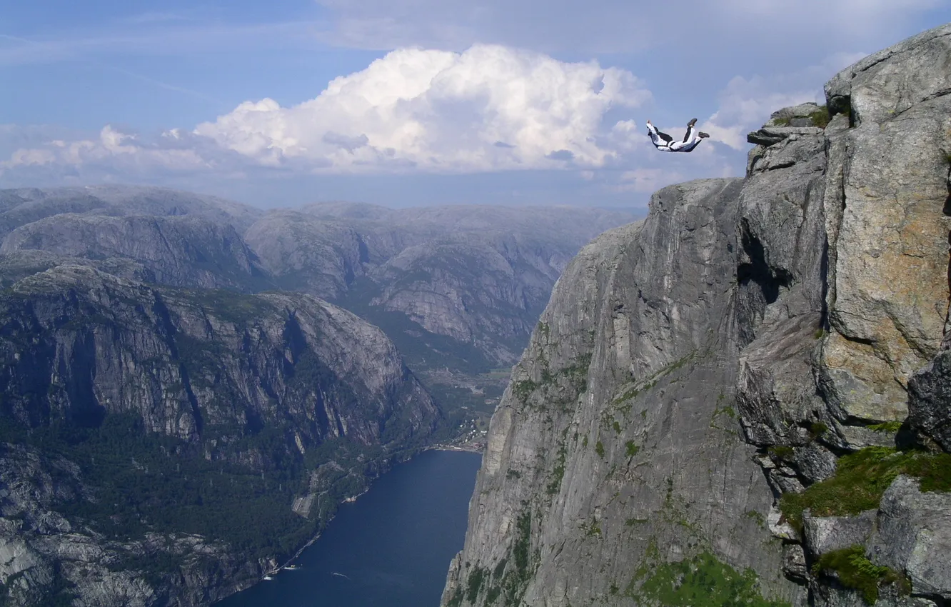 Photo wallpaper mountains, jump, PARACHUTIST