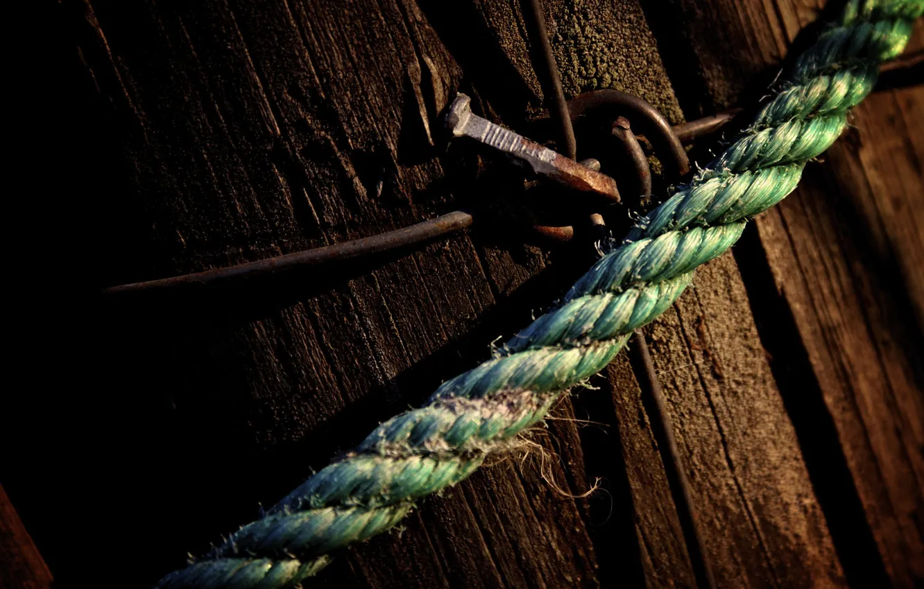 Photo wallpaper metal, rustic, wood, nail, wire, rope