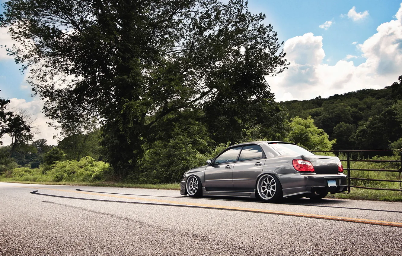 Photo wallpaper road, forest, tuning, Subaru, Impreza, Subaru, Impreza, autowalls