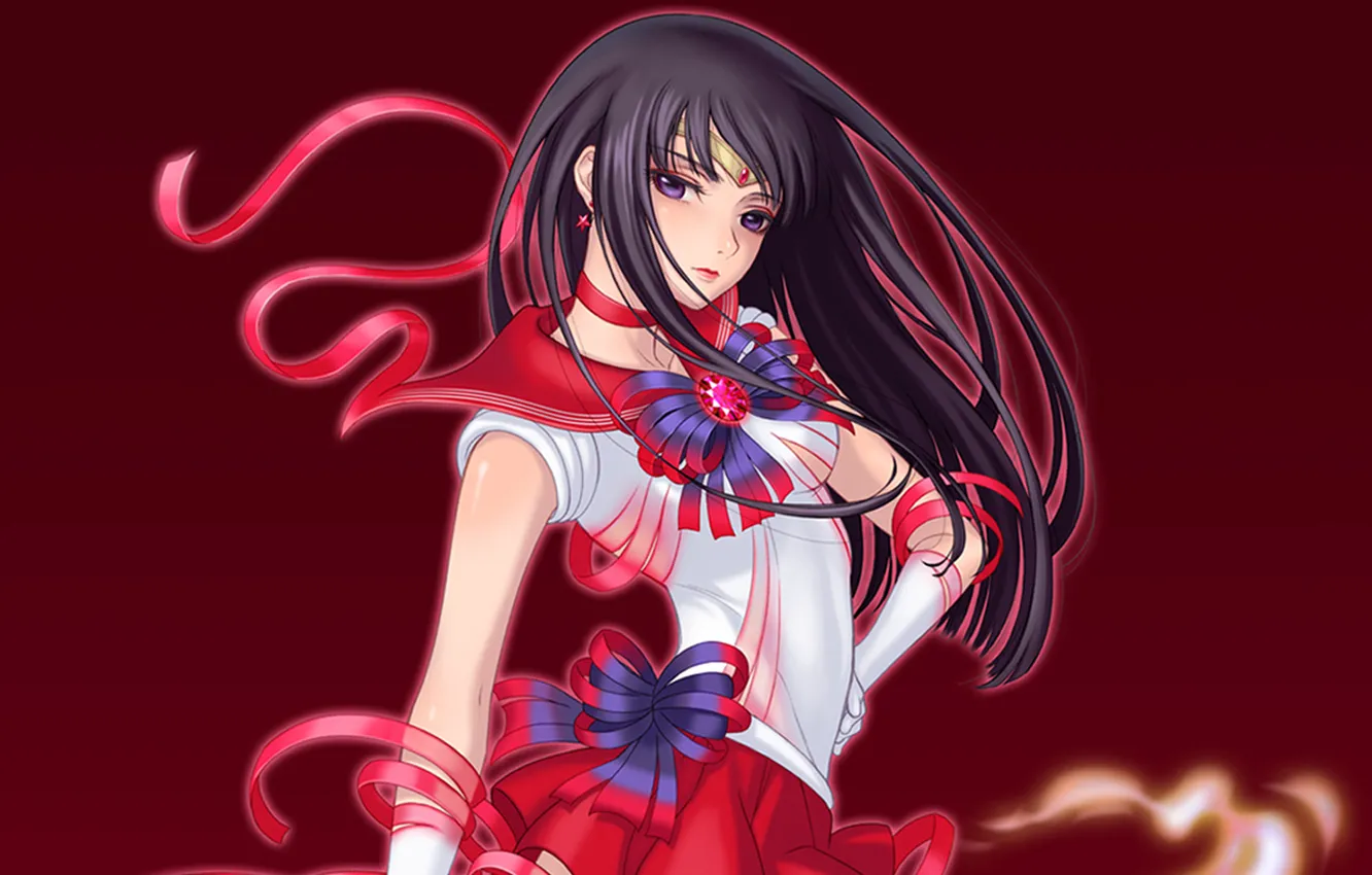 Photo wallpaper girl, red, fire, form, sailor mars, Bishoujo senshi sailor moon, Hino Rei