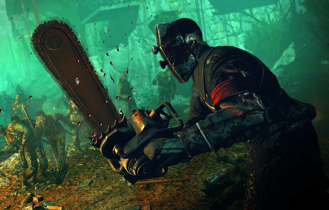 Photo wallpaper zombies, soldier, pearls, chainsaw