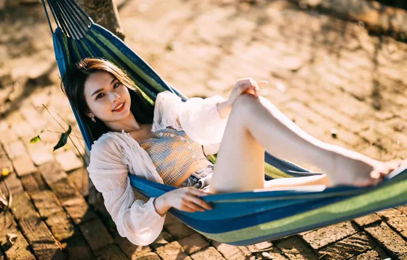 Photo wallpaper girl, hammock, Asian