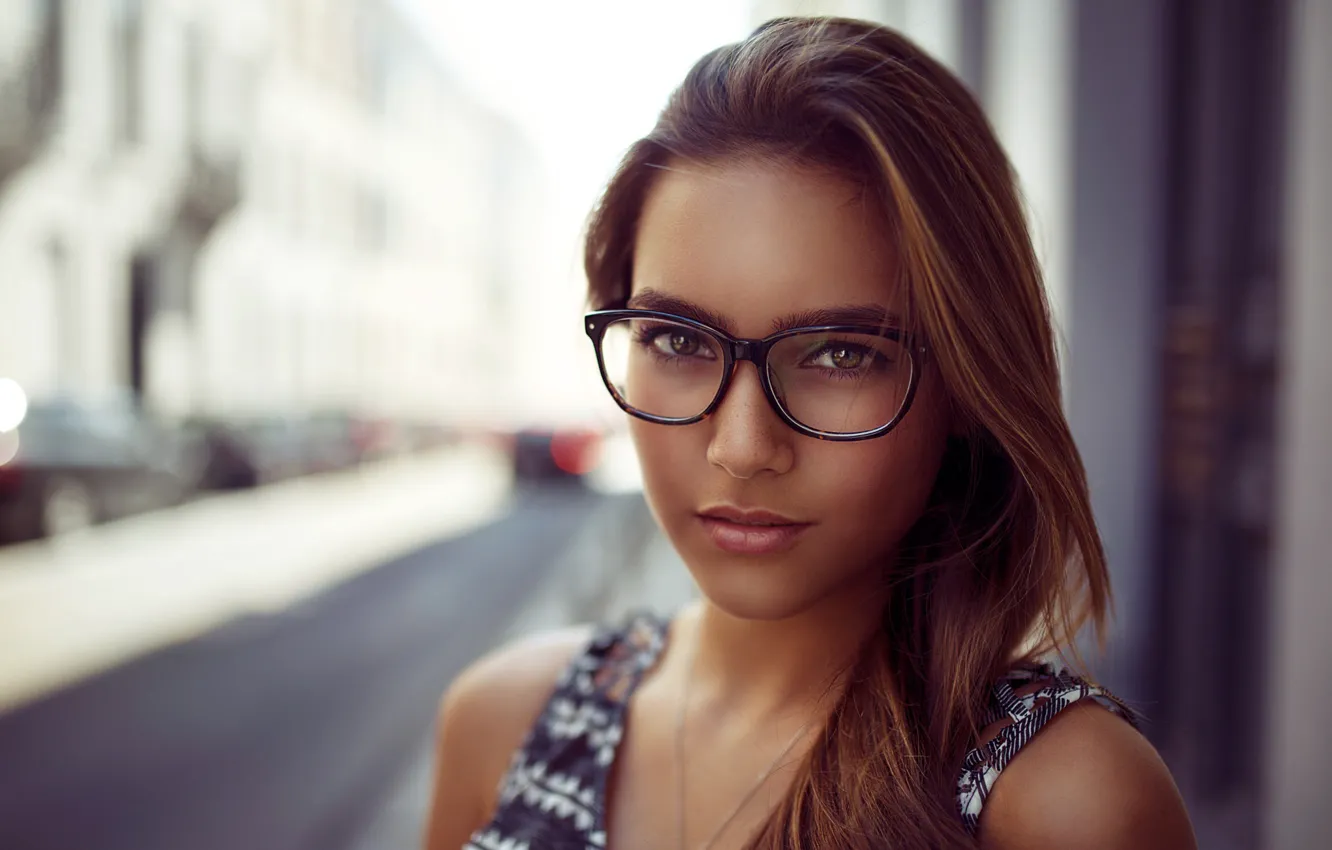 Photo wallpaper look, sweetheart, glasses, long hair, eyes, pretty, lips, face