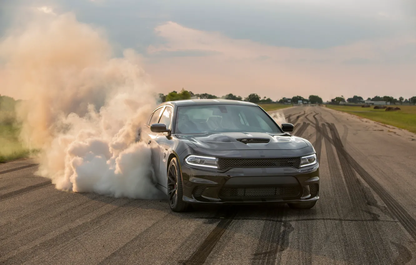 Photo wallpaper car, Dodge, smoke, Charger, Hennessey, front view, Hennessey Dodge Charger SRT Hellcat