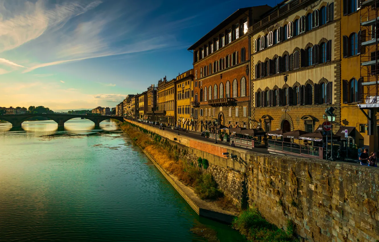 Photo wallpaper bridge, river, building, home, Italy, Florence, promenade, Italy