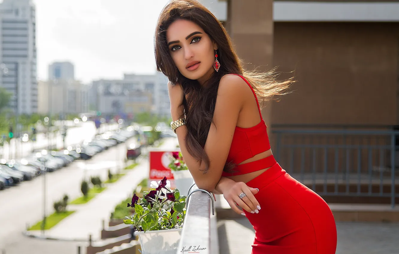 Photo wallpaper look, pose, hair, makeup, red dress, Cyril Zakirov, Leysan