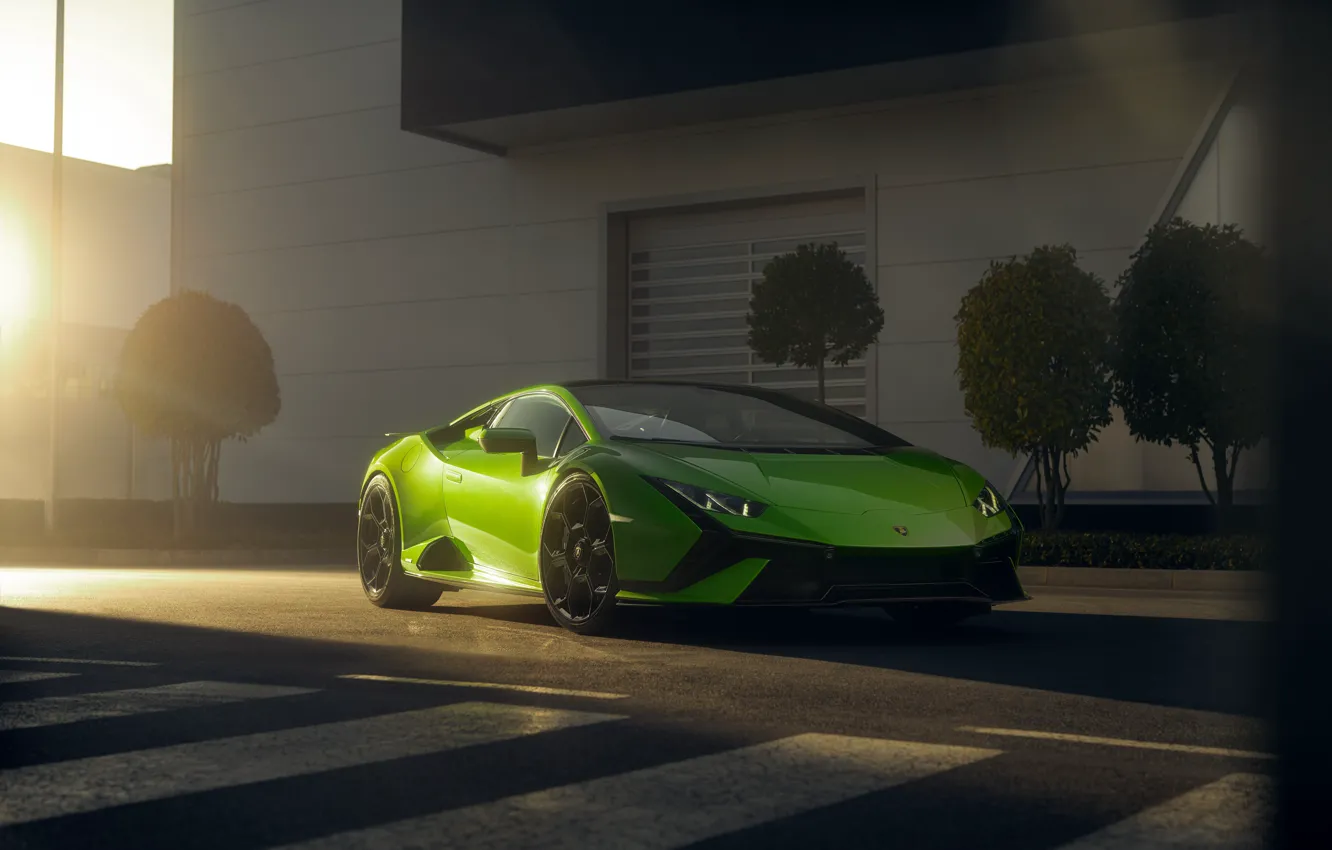 Photo wallpaper green, Lamborghini, light, supercar, lambo, shadows, Huracan, Lamborghini Huracan Tecnica