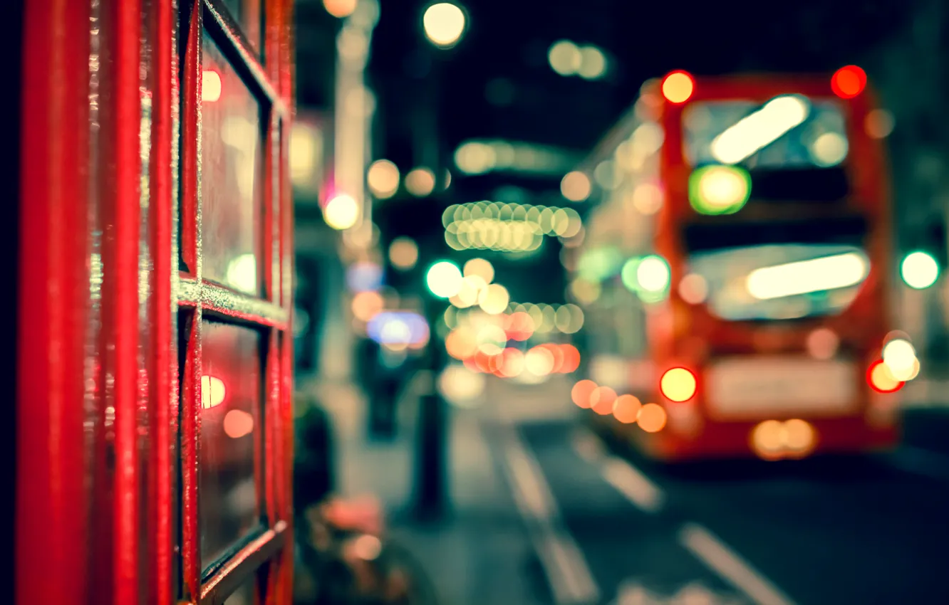 Photo wallpaper road, macro, night, the city, lights, England, London, UK