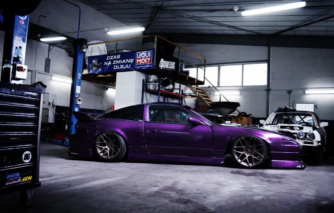 Photo wallpaper Nissan, Side, violet, Garage, Nissan 200SX