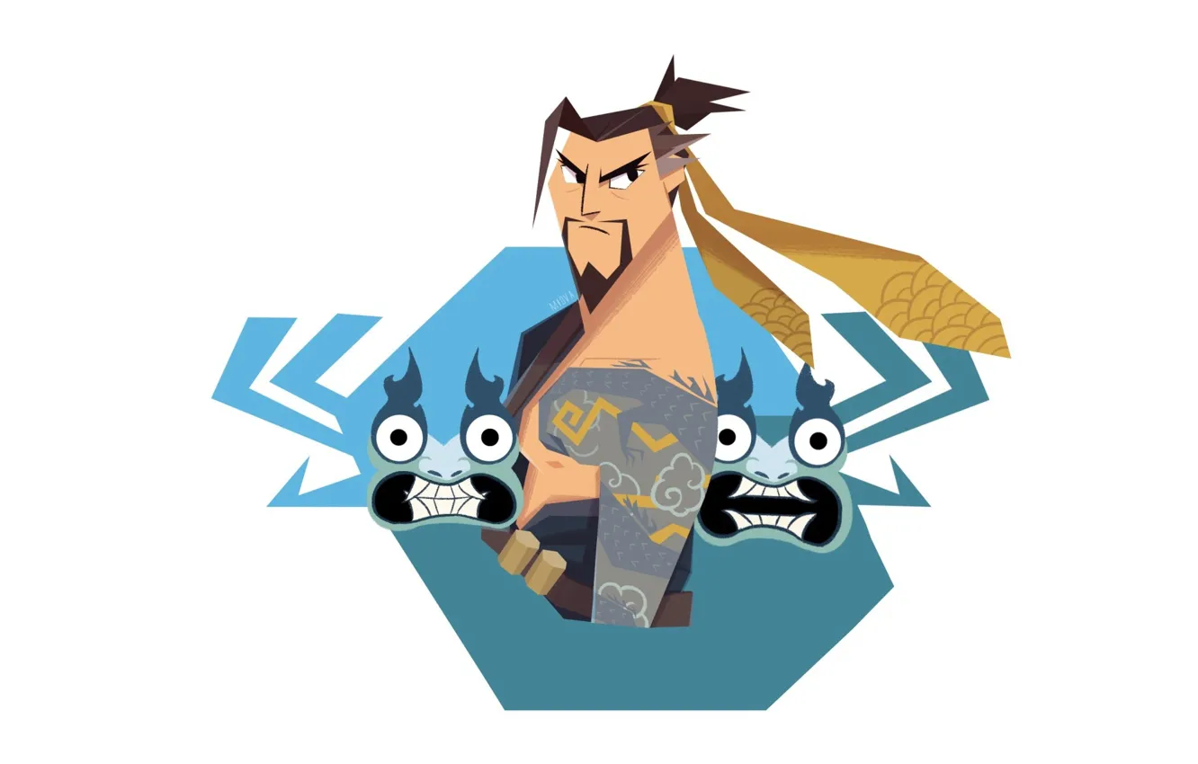 Photo wallpaper art, crossover, Overwatch, Hanzo Kabuki, SAMURAI JACK