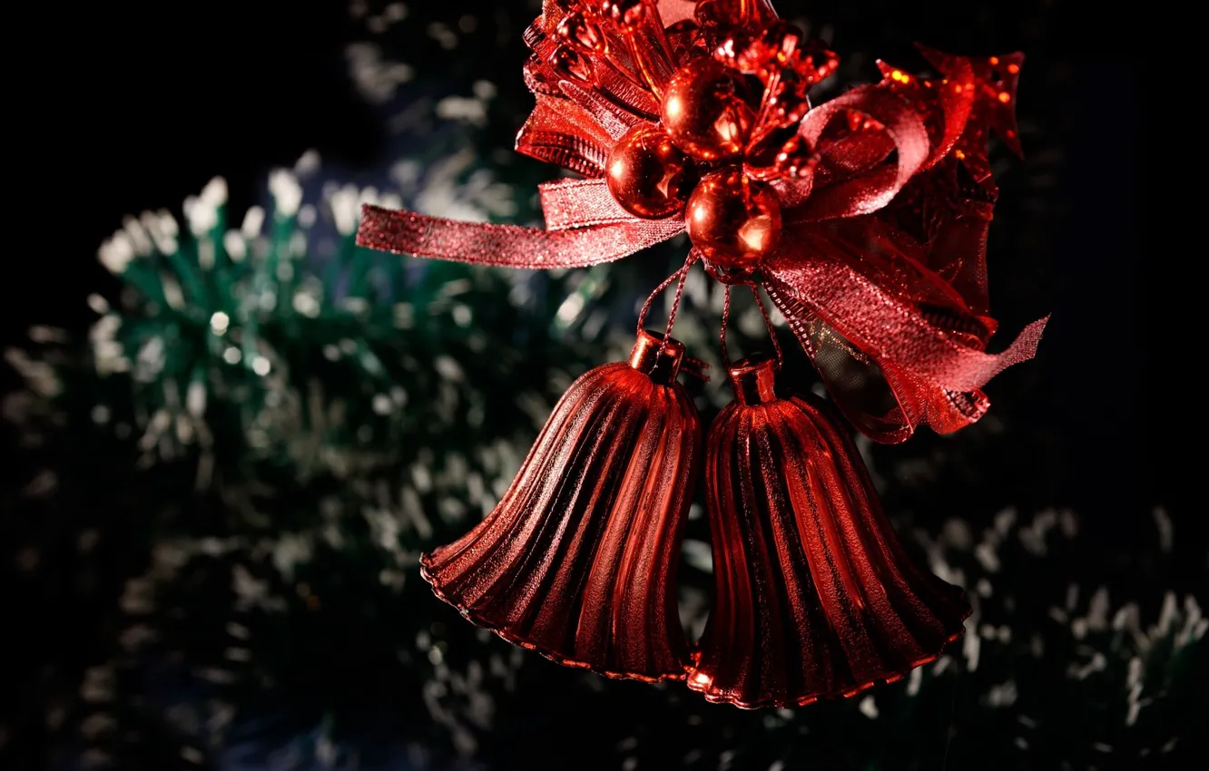 Photo wallpaper holiday, toy, new year, Christmas, tree, bells
