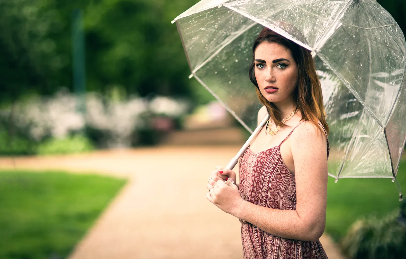 Photo wallpaper girl, umbrella, katie, Rainy Morning
