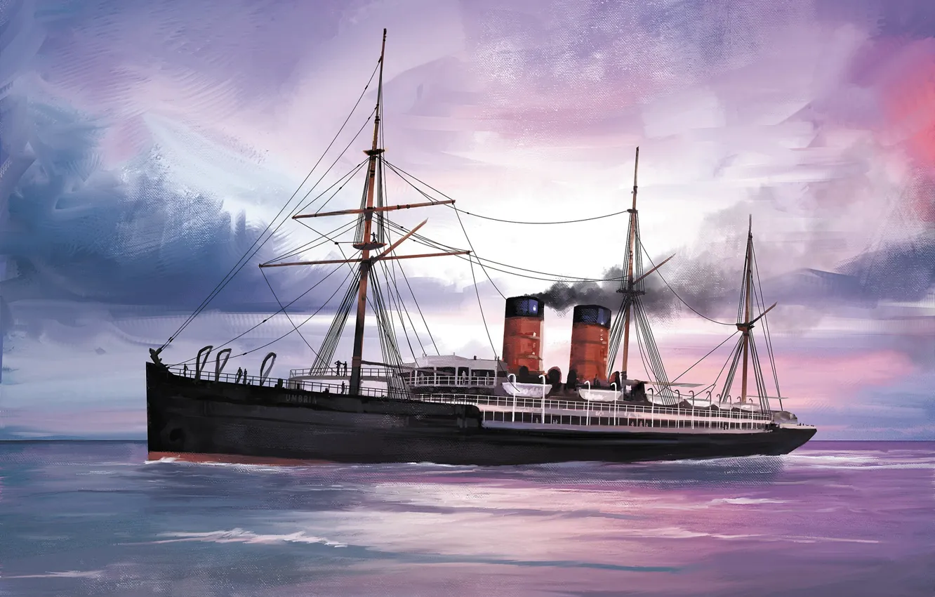 Photo wallpaper wave, ship, Umbria, Transatlantic Ships