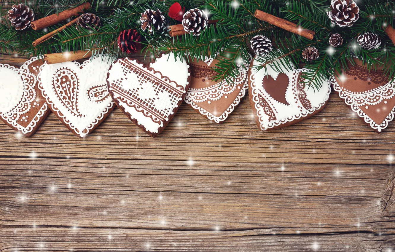 Photo wallpaper decoration, new year, cookies, Christmas, Christmas, heart, wood, New Year