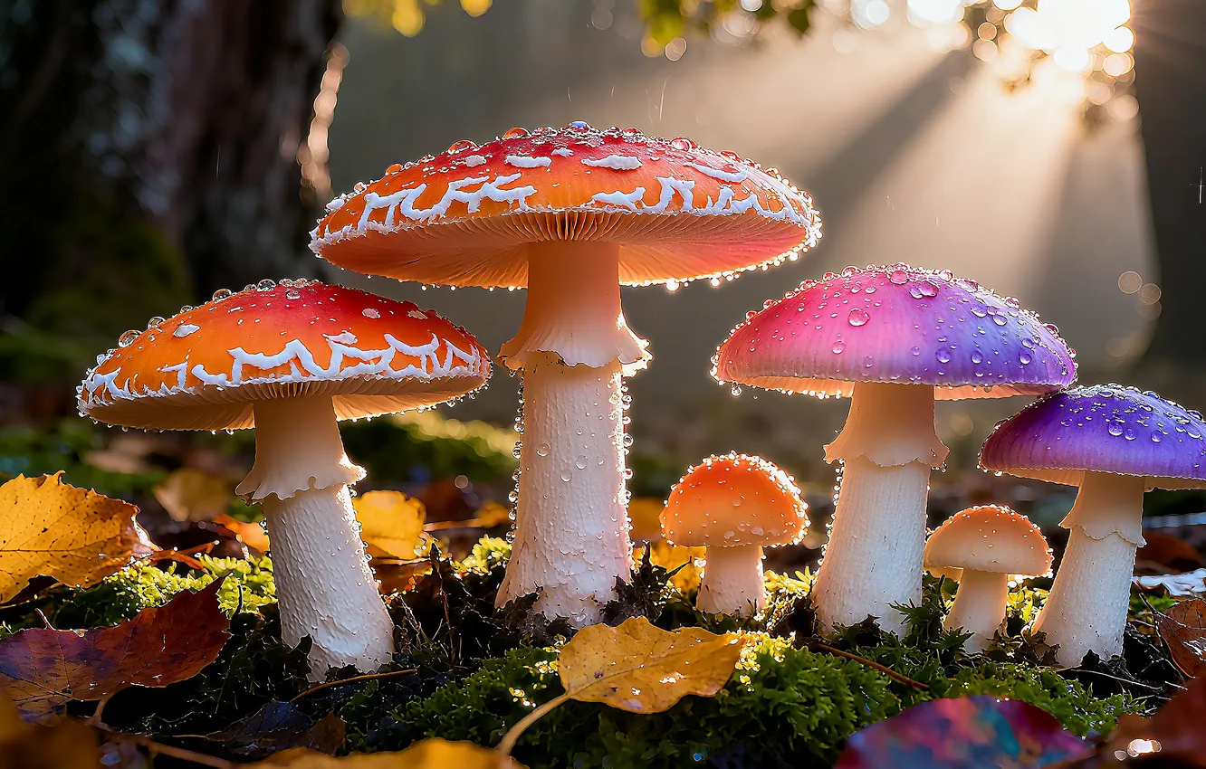 Photo wallpaper mushrooms, fly agaric, ai art