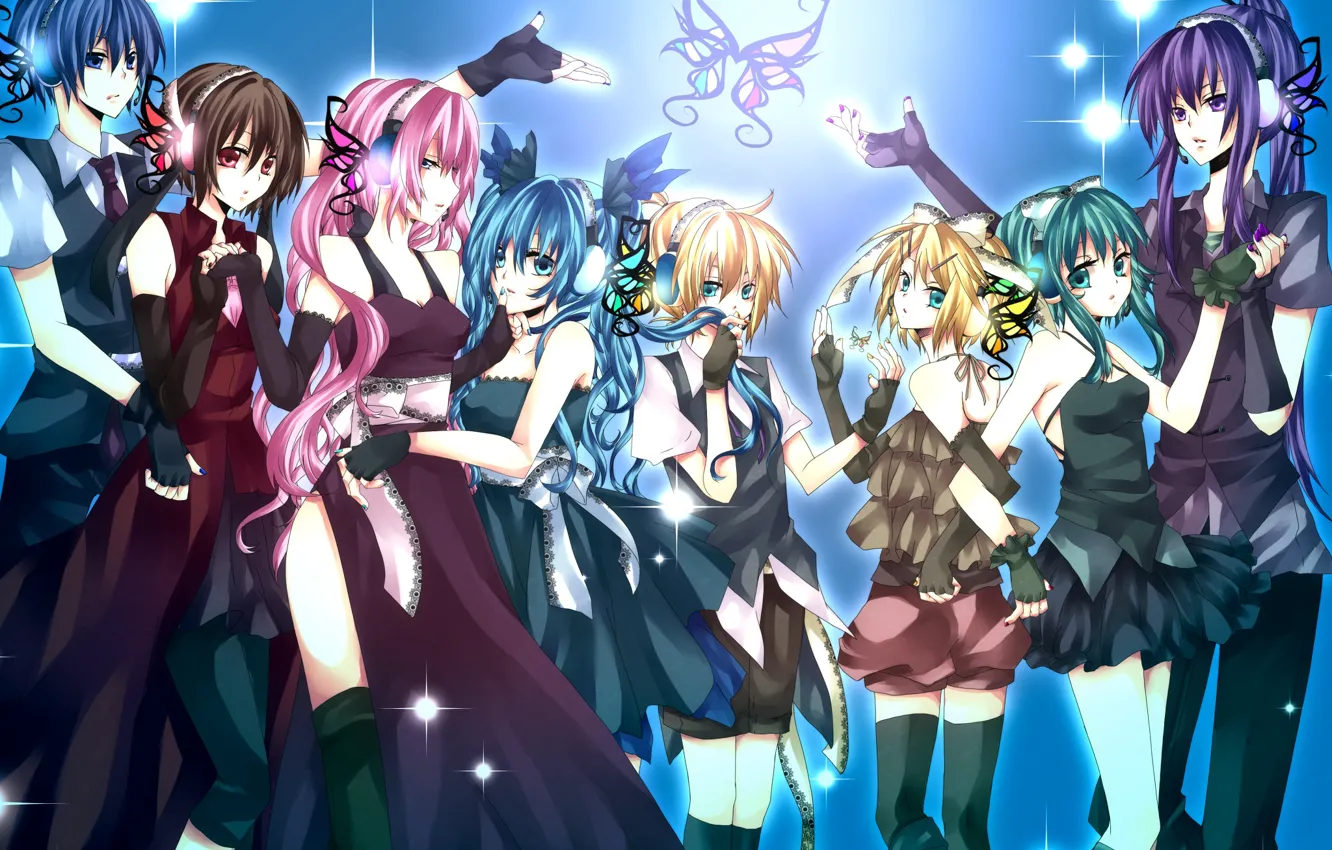 Photo wallpaper glare, butterfly, anime, art, Vocaloid, Vocaloid, characters