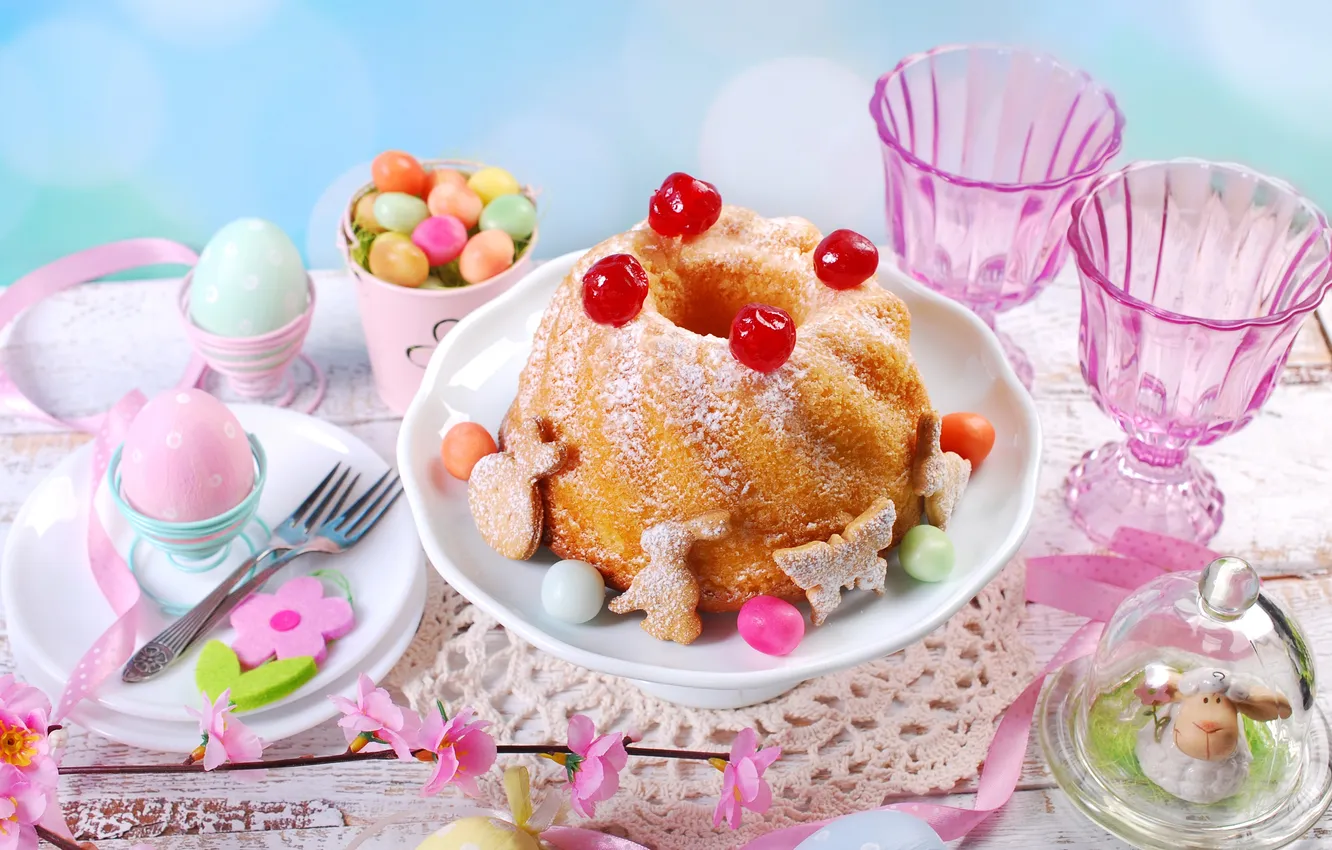 Photo wallpaper flowers, eggs, spring, Easter, flowers, spring, Easter, cupcakes