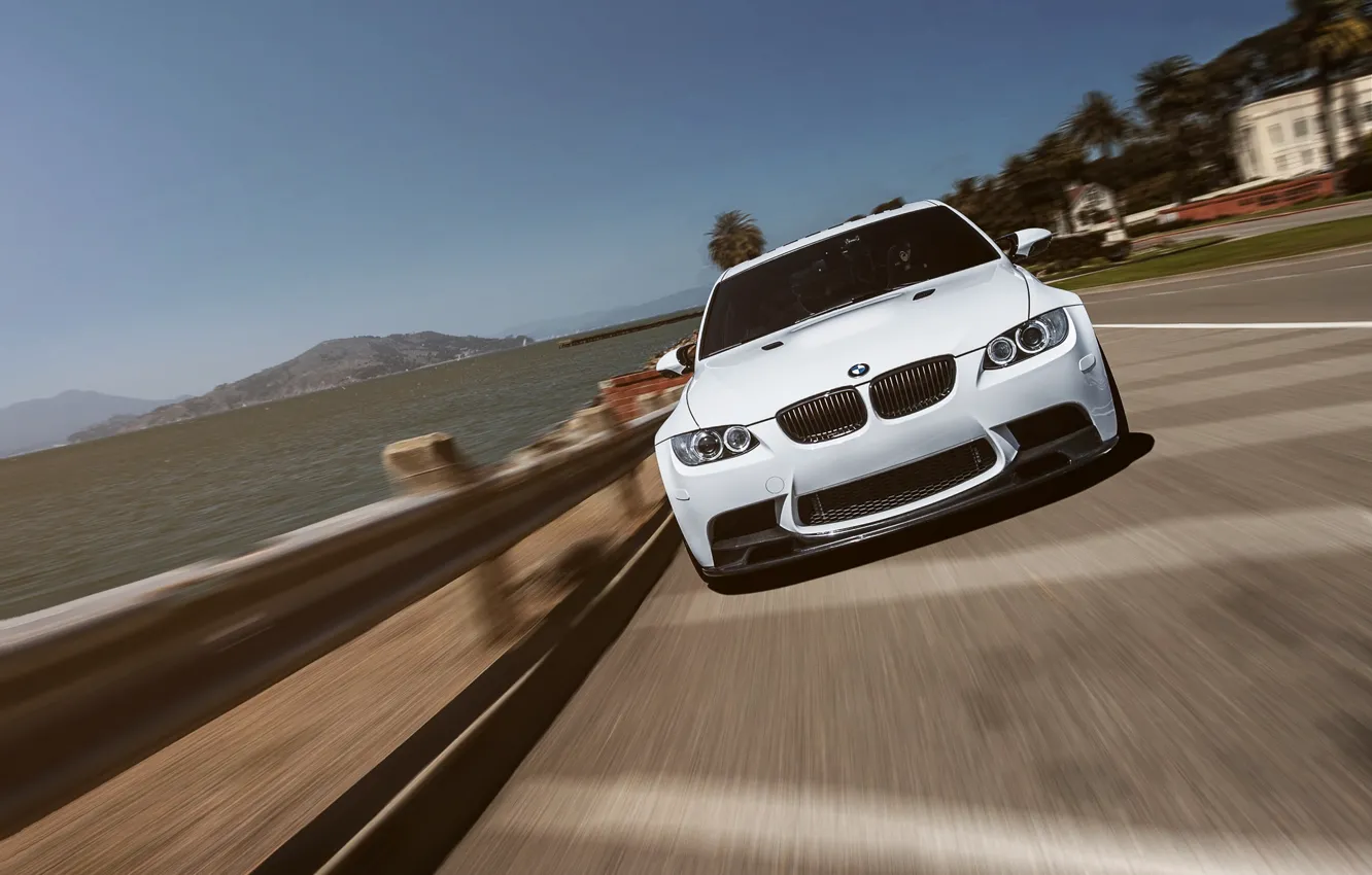 Photo wallpaper BMW, Car, White, San Francisco, Sport, Sedan, E90, Performance